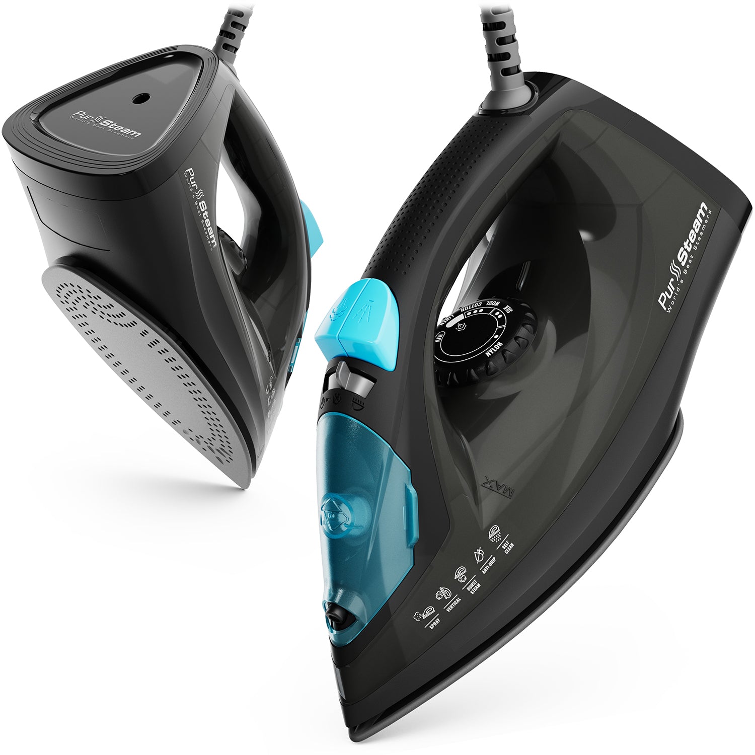 PurSteam Professional 1250W Steam Iron | Powerful Steamer with Burst of Steam & Spray | Non-Stick Soleplate, Easy Temperature Control & Auto Shut-Off