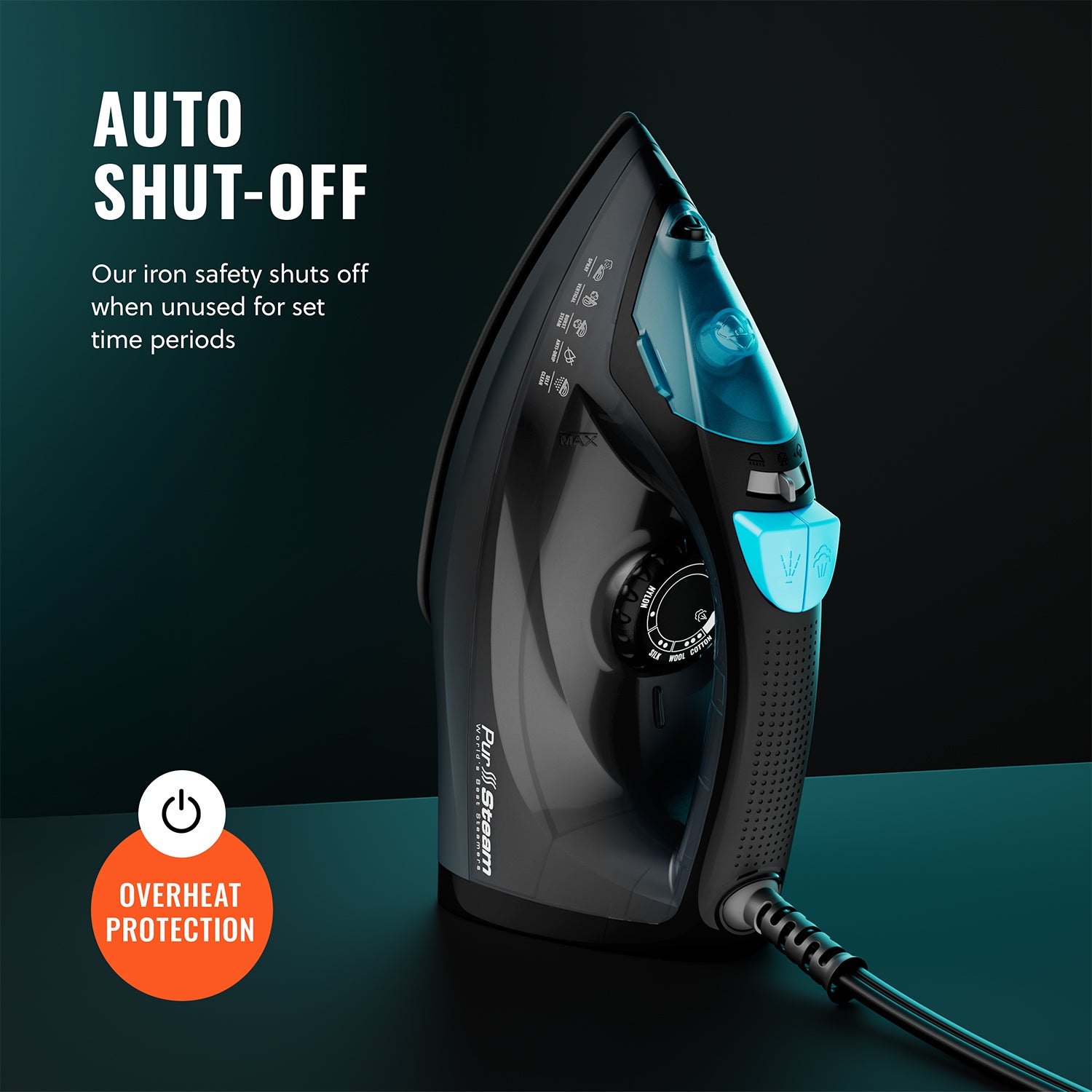PurSteam Professional 1250W Steam Iron | Powerful Steamer with Burst of Steam & Spray | Non-Stick Soleplate, Easy Temperature Control & Auto Shut-Off