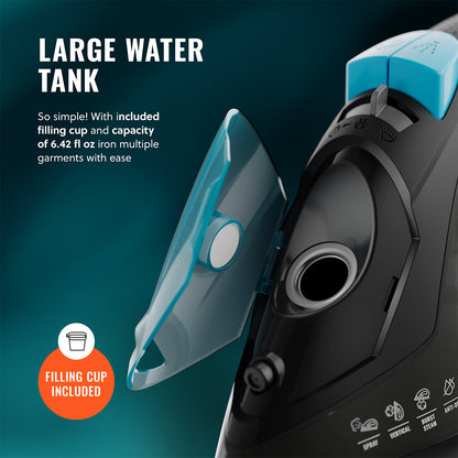 PurSteam 1200W Professional Steam Iron, Burst/Spray & Non-Stick Soleplate, Auto Shut-Off