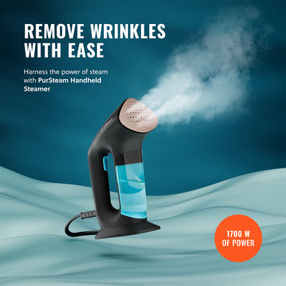 PurSteam Handheld Garment Steamer for Clothes – Powerful Wrinkle Remover with 3 Steam Settings, Large Removable Water Tank, and Fast Heat-Up – Portable Fabric Steamer for Home & Travel