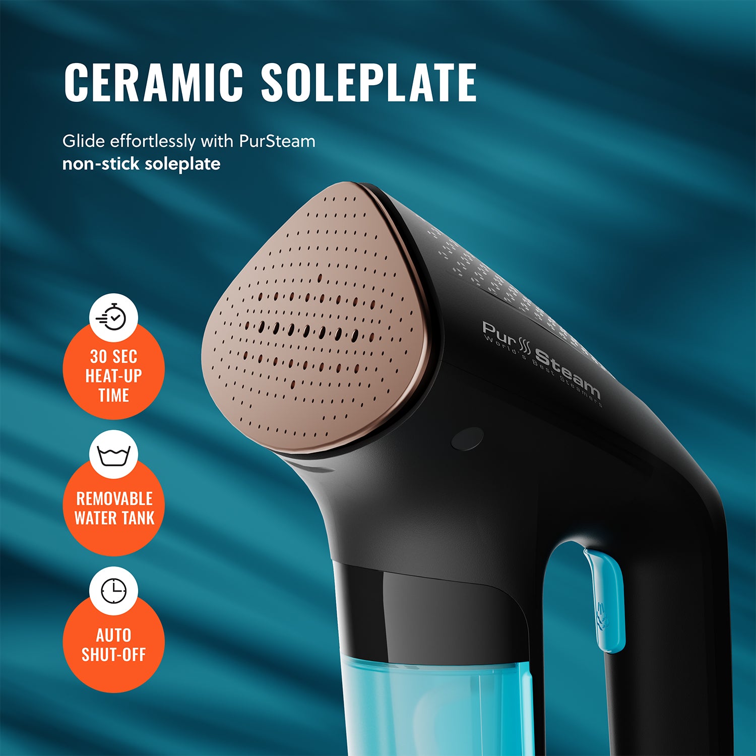 PurSteam Handheld Garment Steamer for Clothes – Powerful Wrinkle Remover with 3 Steam Settings, Large Removable Water Tank, and Fast Heat-Up – Portable Fabric Steamer for Home & Travel